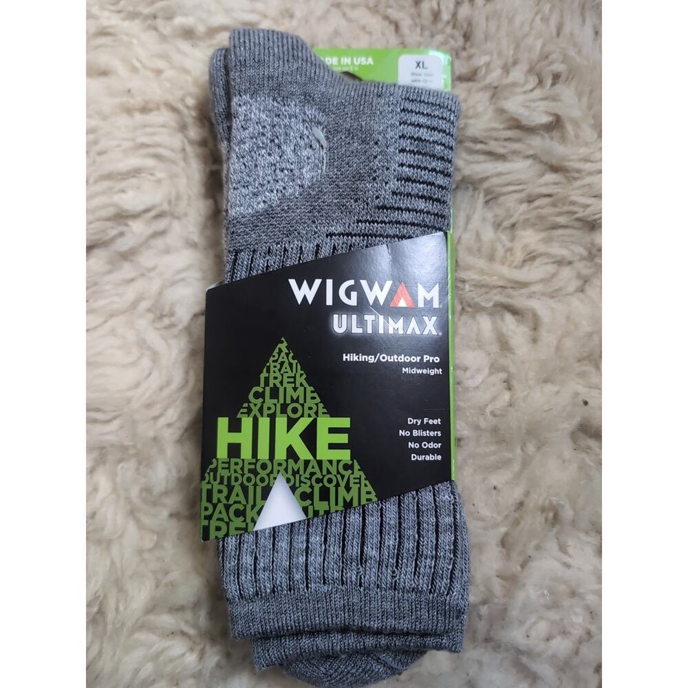 Wigwam Ultramax Hiker Pro Size XL Midweight Crew Socks Black Grey Heather